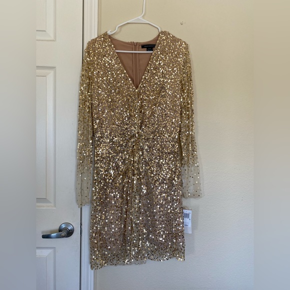French Connection Emille Sparkle Short Gold Dress - Picture 8 of 8